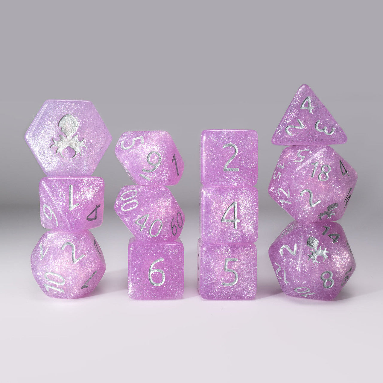Begonia 12pc Glimmer RPG Dice Set with Silver Ink
